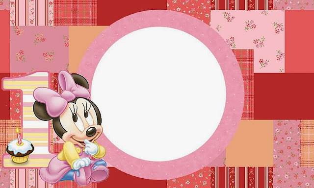 Minnie First Year with Polka Dots: Free Printable Invitations, Labels or Cards.