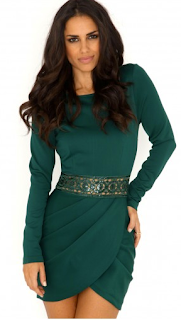 Siran Cut Out Sequin Dress With Tulip Skirt In Deep Green Wild-Society