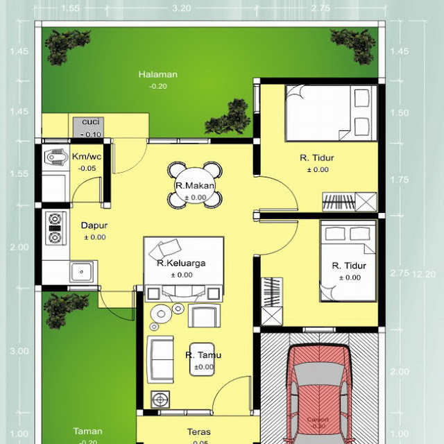 Desain denah rumah minimalis type 36 Modern