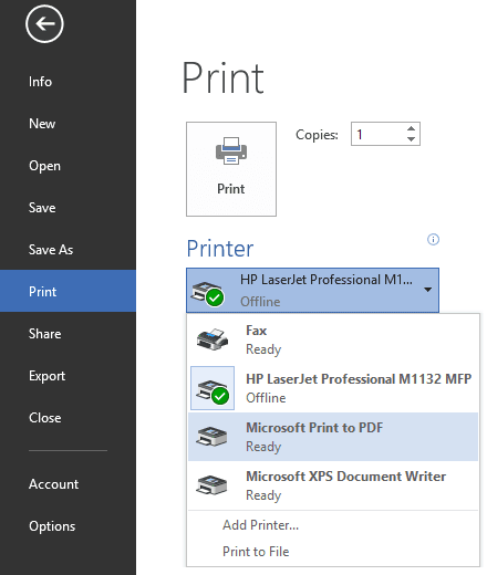 Built in PDF Creator in Windows 10