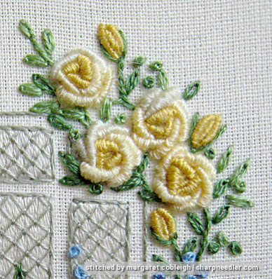 Elizabethan Window (by Roseworks): Bullion roses in yellow