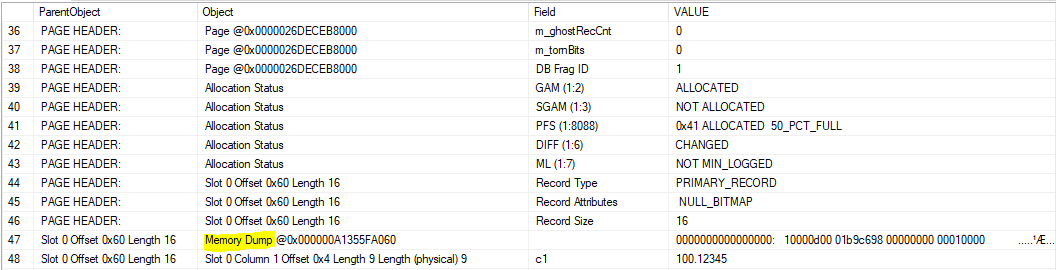 Result of DBCC PAGE('test_temp_table',1,1152,3) WITH TABLERESULTS