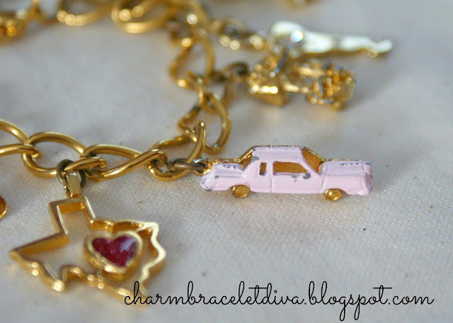 Chippy, shabby pink Cadillac charm and I love Texas charm