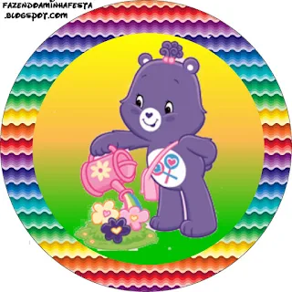 Care Bears with Rainbow Toppers or Free Printable Candy Bar Labels.