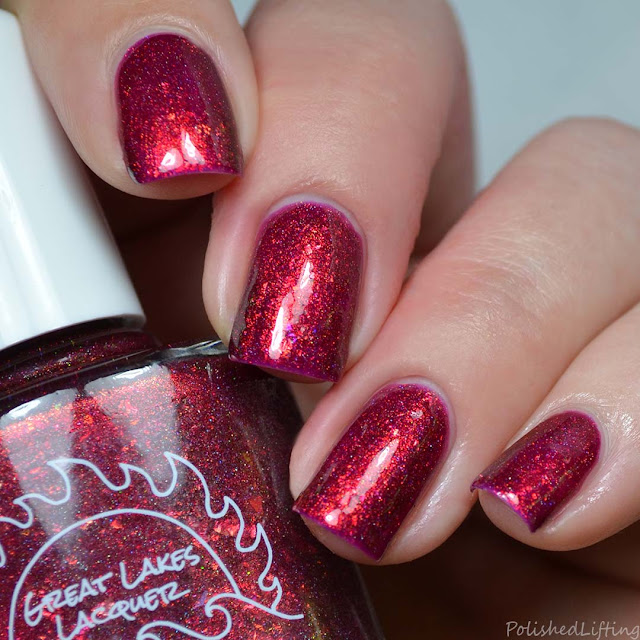 red nail polish with iridescent flake