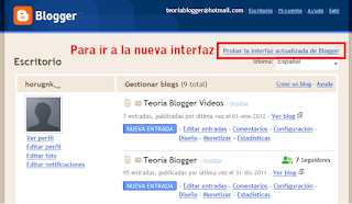 Para ir al nuevo diseño de Blogger debemos entrar a 'Probar la nueva interfaz actualizada de Blogger'