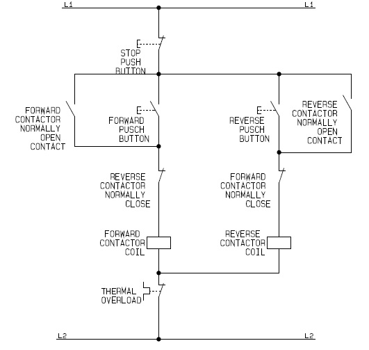 DOL forward reverse motor control circuit