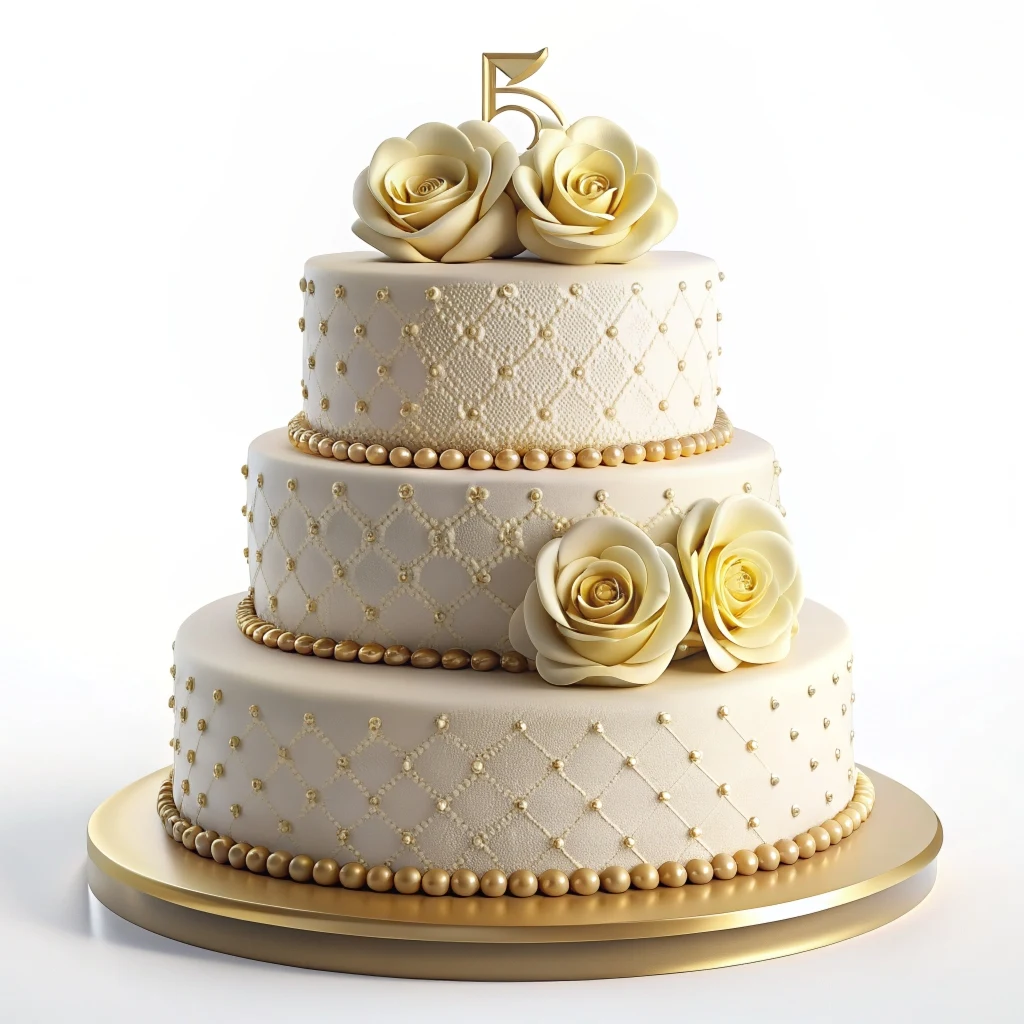  pastel de aniversario de bodas de 5 años en color blanco decorado con rosas y perlas 