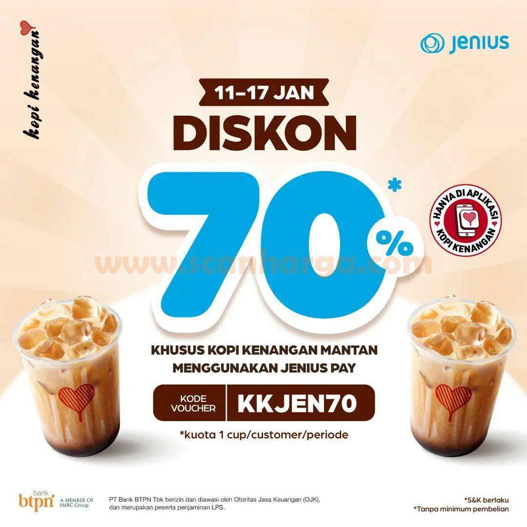 Kopi kenangan Promo Jenius Diskon 70%