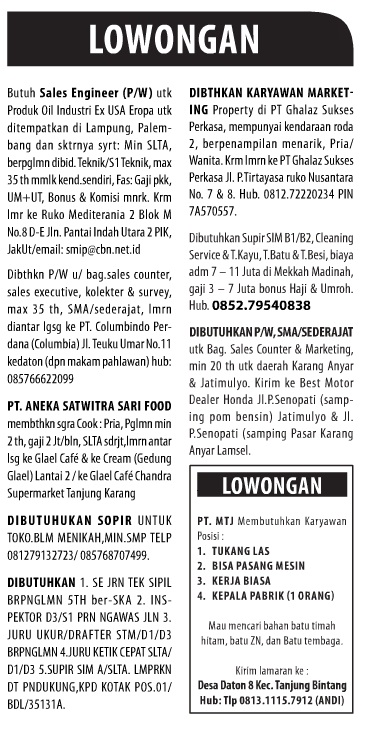 Lowongan Kerja Baris Lampung Post 24 Desember 2014
