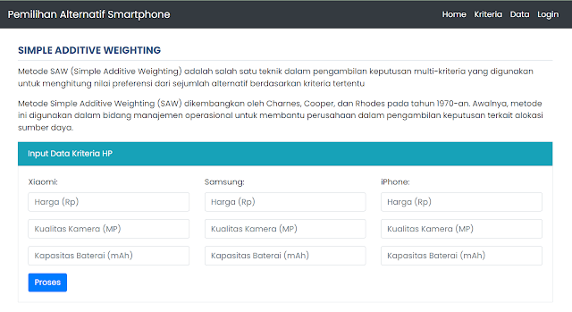 Temukan Tutorial Membuat Website SPK Pemilihan Smartphone Menggunakan Metode SAW di situs Banne Media