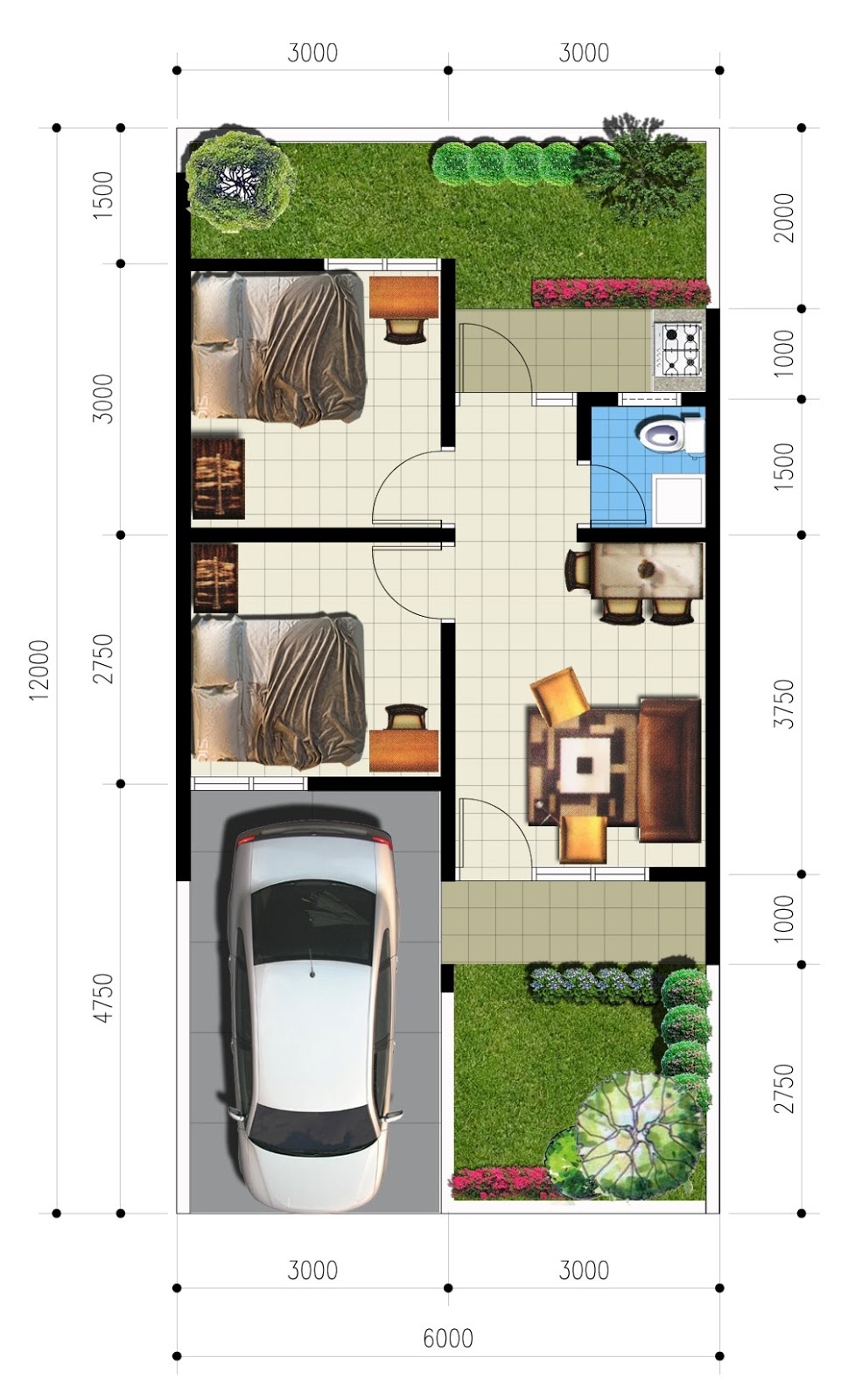 30 Denah Rumah Minimalis Type 36 - Rumahku Unik