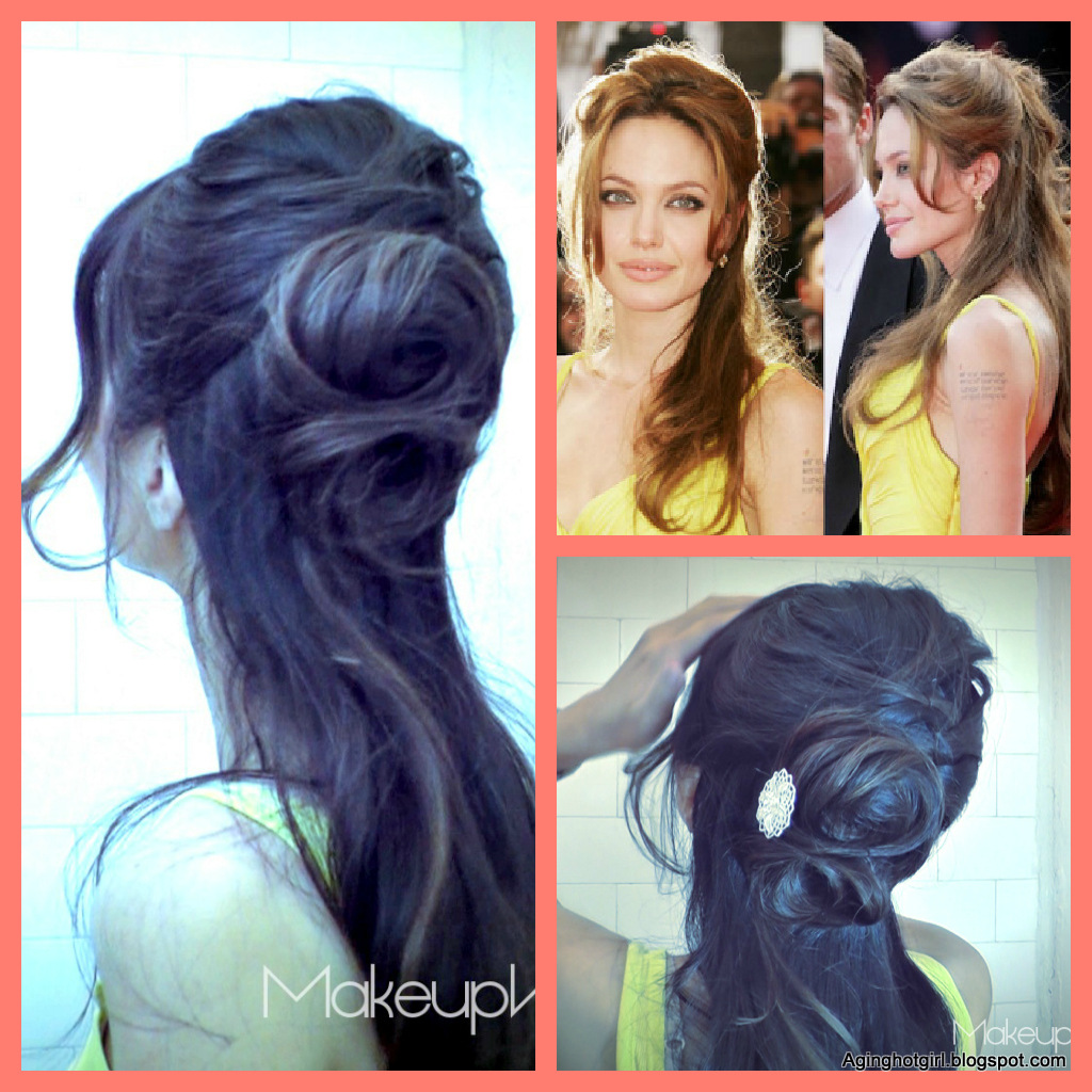 ANGELINA JOLIE INSPIRED HOW TO FLOWER BUN CHIGNON UPDO HAIRSTYLES