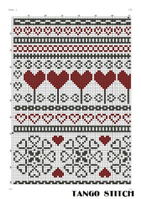 Red heart cross stitch ornament romantic Valentines sampler - Tango Stitch
