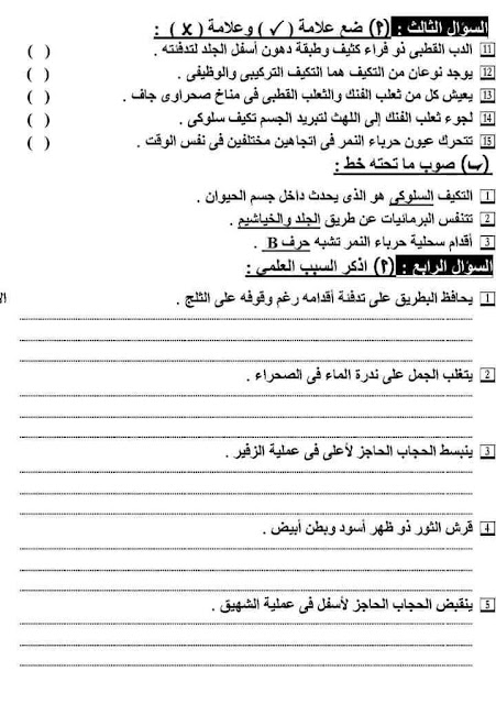 امتحانات علوم و ساينس  للصف الرابع الإبتدائي للدروس الأولى منهج أكتوبر 2024 6