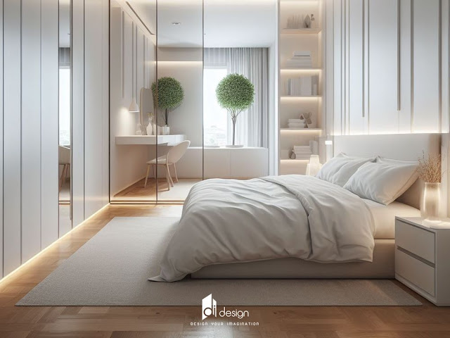 Mẫu phòng ngủ màu trắng được thiết kế theo phong cách tối giản