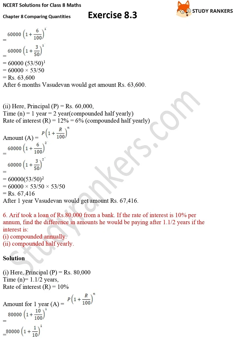 NCERT Solutions for Class 8 Maths Ch 8 Comparing Quantities Exercise 8.3 5