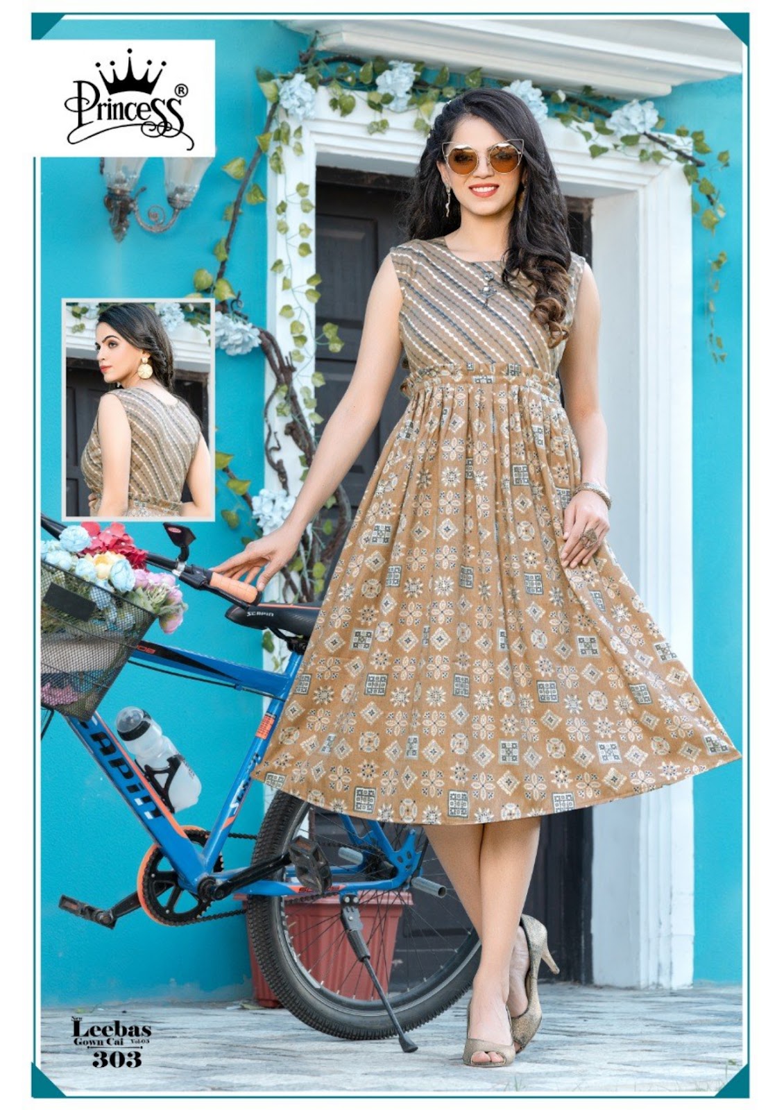 Blue western look floral printed flared dress short kurti, Frock, 3/4th  Sleeves at Rs 450/piece in Surat