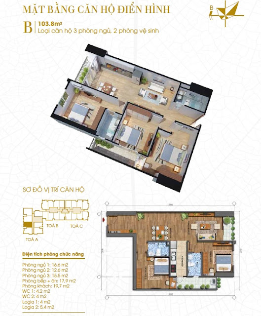 Mặt bằng Căn hộ 103.8m2 Chung cư Ecolife Tây Hồ