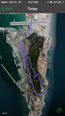 Our walking path. Red is the starting point. Green is our stop and snack point