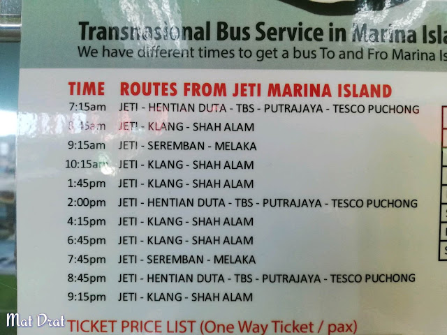 Jadual dan Tambang Bas Kuala Lumpur ke Jety Marina