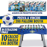 Concorso "Bostik Super" : vinci 200 palloni brandizzati e 10 Calcio Balilla Fas (valore 569€ ciascuno)