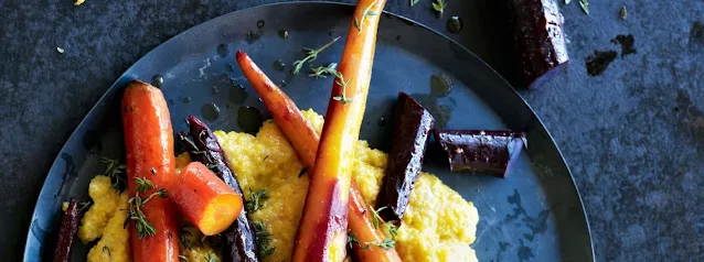 Polenta with tricolour carrots