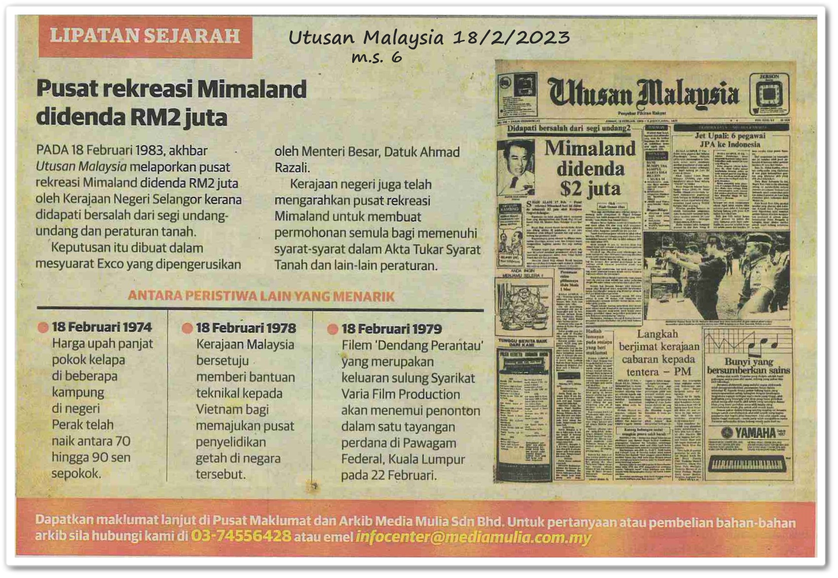 Lipatan sejarah 18 Februari - Keratan akhbar Utusan Malaysia 18 Februari 2023