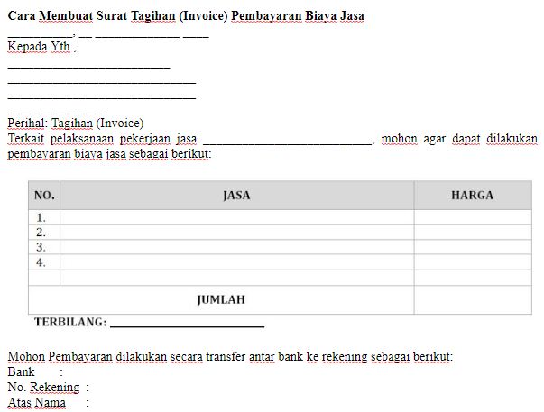 Contoh Cara Membuat Surat Tagihan (Invoice) Pembayaran ...