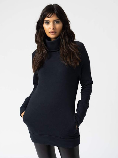 saint and Sofia women's navy roll neck cotton