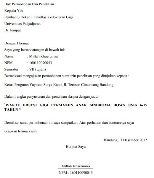 Contoh Permohonan Surat Penelitian Tugas Akhir Universitas