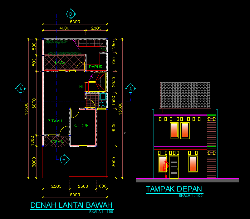 Download Gambar AutoCAD: Desain Rumah Sederhana 2 Lantai 