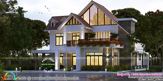 European style sloping roof 4 bhk house