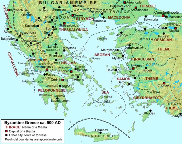 Map of Byzantium in 900 A.D. byzantium.filminspector.com