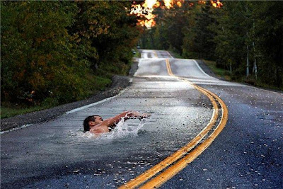 swiming on a road
