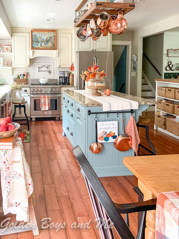 Farmhouse style kitchen with Oval Room Blue by Farrow and Ball paint - www.goldenboysandme.com