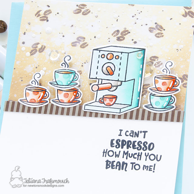 Coffee themed Card by Tatiana Trafimovich | Time for Coffee Stamp Set and Coffee House Stories Paper Pad by Newton's Nook Designs #newtonsnook #handmade