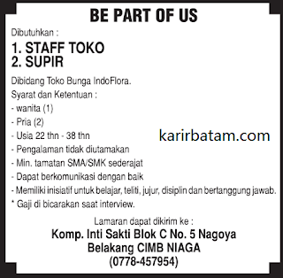 Lowongan Kerja Staff Toko dan Sopir