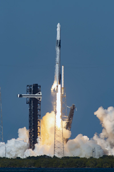 A SpaceX Falcon 9 rocket carrying the Dragon freighter for NASA's CRS-30 mission to the International Space Station launches from Cape Canaveral Space Force Station's SLC-40 pad in Florida...on March 21, 2024.