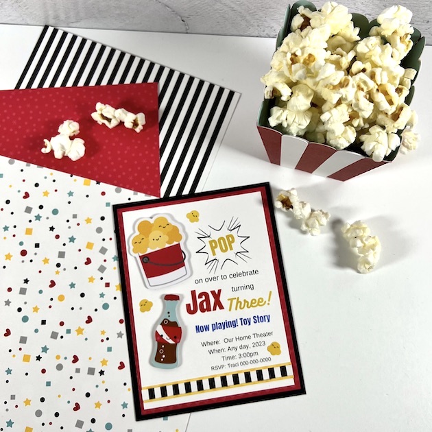 Handmade Birthday Party Invitation for a Movie & Popcorn