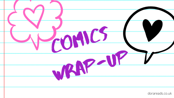 'Comics Wrap-Up' with lined-notebbok-style background and heart shapes in speech bubbles