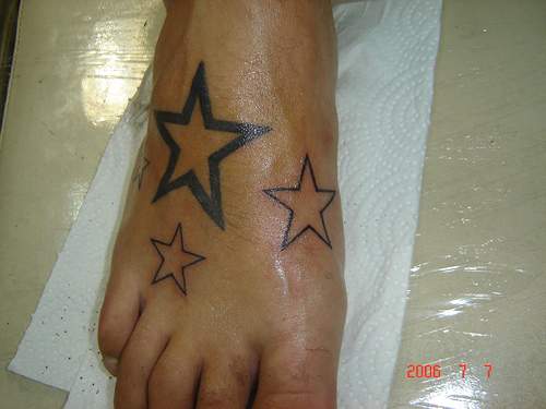 Here is a picture of Nicole Ritche's foot tattoo. She has gone for a rosary