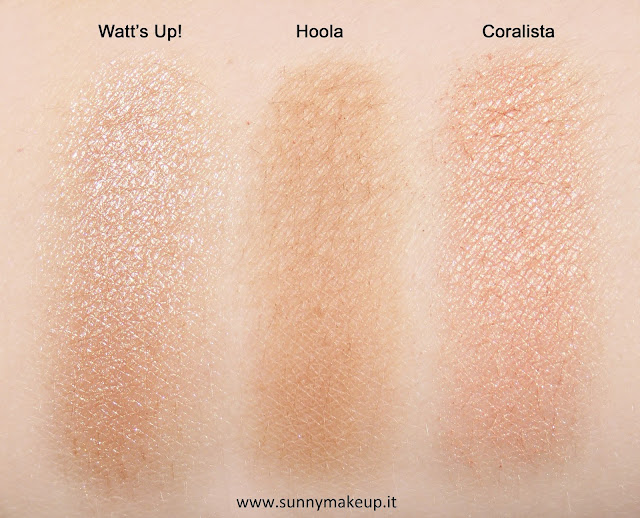 Swatch Benefit - Real Cheeky Party Kit. Da sinistra verso destra: Watt's Up!, Hoola, Coralista.