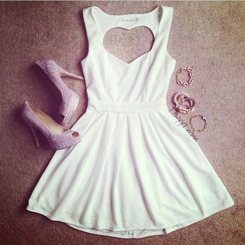 White Dress With Heart Cut Design With High Heels