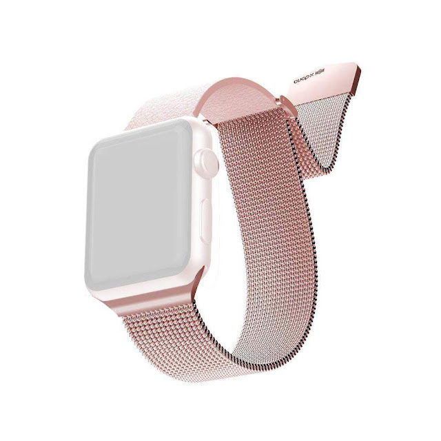 Raptis by X-Doria Replaceable Smartwatch Band, New Mesh Magnetic Stainless Steel Designed for Apple Watch (42mm / 44mm) (Bigger Version) (Series 6/5/4/3/2/1) - Rose Gold (Watch NOT Included)