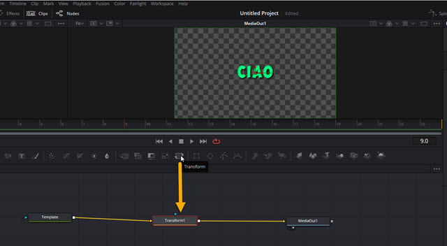 nodo transform di davinci resolve