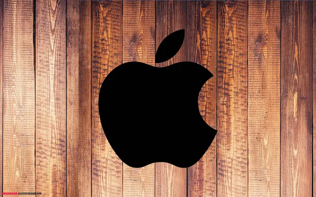 Houten Apple achtergrond met zwarte Apple logo