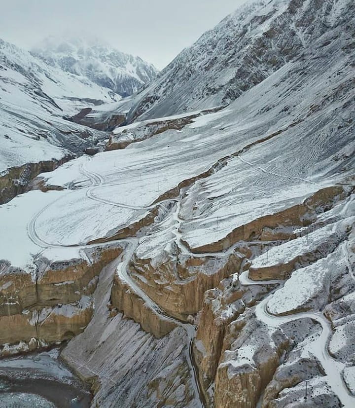 Ariel view of  Chipurson valley Gojal valley. Hidden Chipurson High Mountain valley Gojal valley. snow Chipurson valley. mountain peak in Chipurson