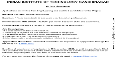 Research Assistant - Civil Engineering Jobs in Indian Institute of Technology, Gandhinagar