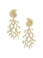 Ocean Shell With Coral 18K-Gold-Plated & Cubic Zirconia Drop Earrings